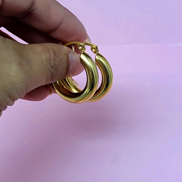 14k Gold Plated Stainless Steel Hoop Earrings, Tarnish-Free, Minimalist Style - Picture 3 of 4